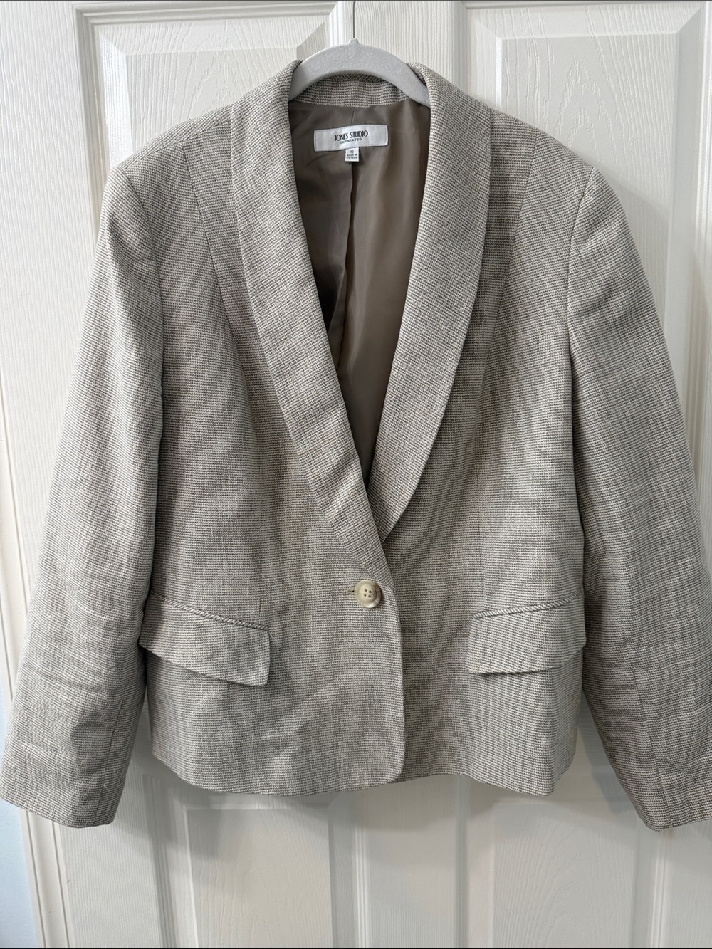 Jones New York Light Gray Textured Shawl-Collar Blazer Jacket Size 16 Light Tan